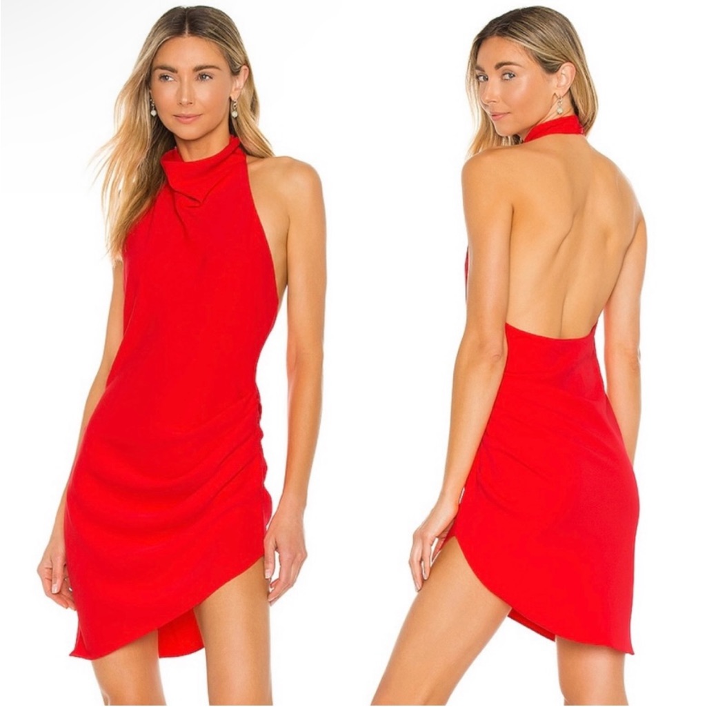 Amanda Uprichard Red Halter Backless Mini Dress